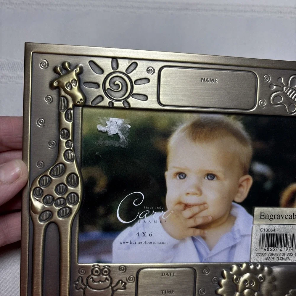 NWT Metal Engravable Baby Frame By Carr, Holds 3.5